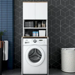 Lang tvättmaskinskåp 1 - Vit/valnöt