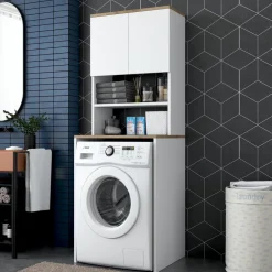 Lang tvättmaskinskåp 1 - Vit/valnöt