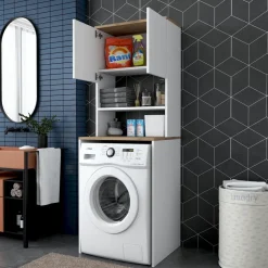 Lang tvättmaskinskåp 1 - Vit/valnöt