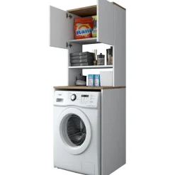 Lang tvättmaskinskåp 1 - Vit/valnöt