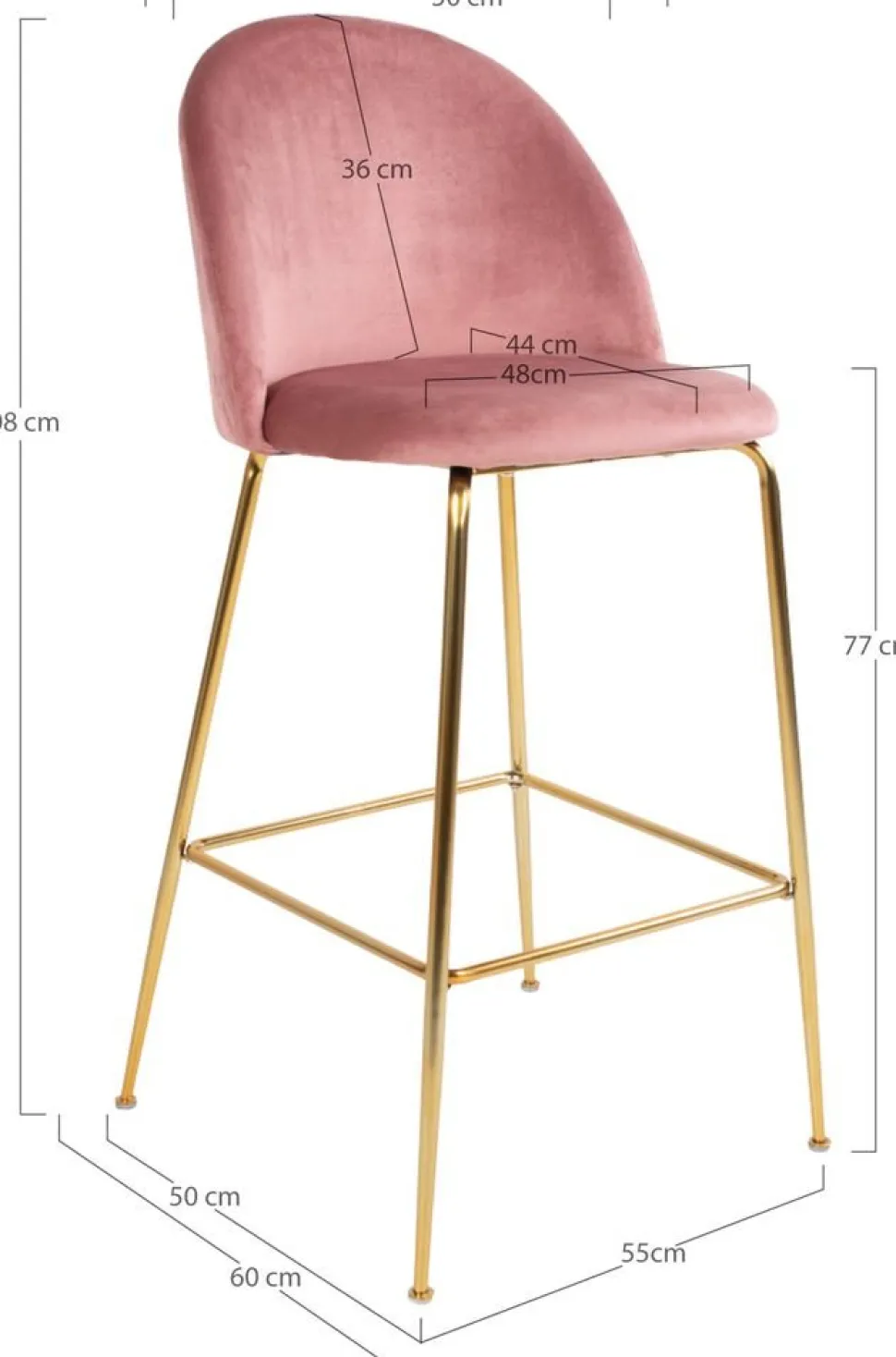 Lausanne Barstol - Rosa/mässing