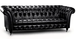 Lädersoffa Tsar Chesterfield i vinrött - 227 cm