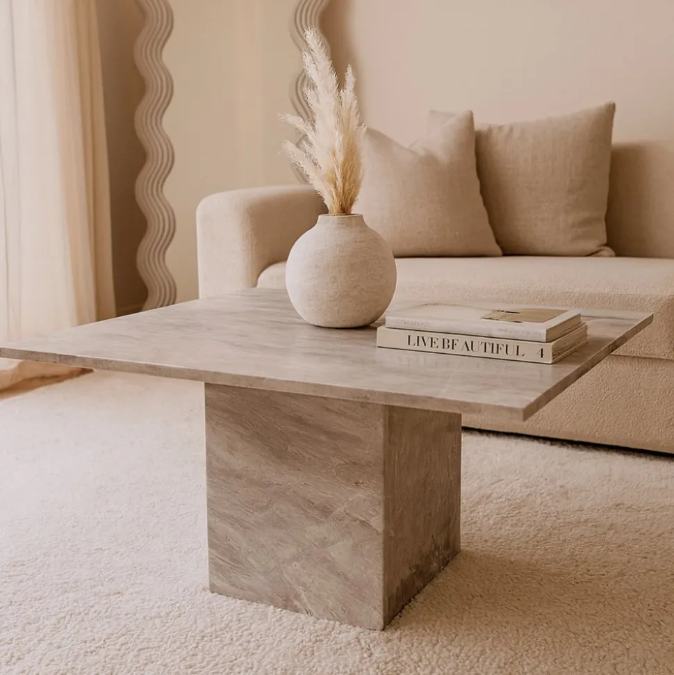 Level soffbord 75x75 cm - Grå beige marmor