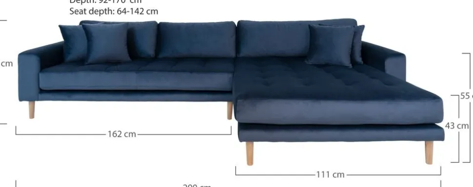 Lido divansoffa höger - Mörkblå sammet