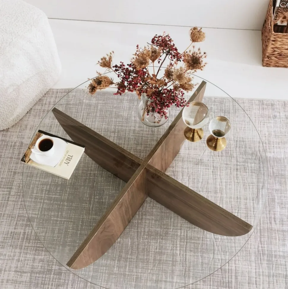 Lily soffbord Ø90 cm - Valnöt + Möbeltassar