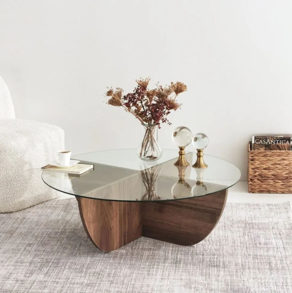 Lily soffbord Ø90 cm - Valnöt + Möbeltassar