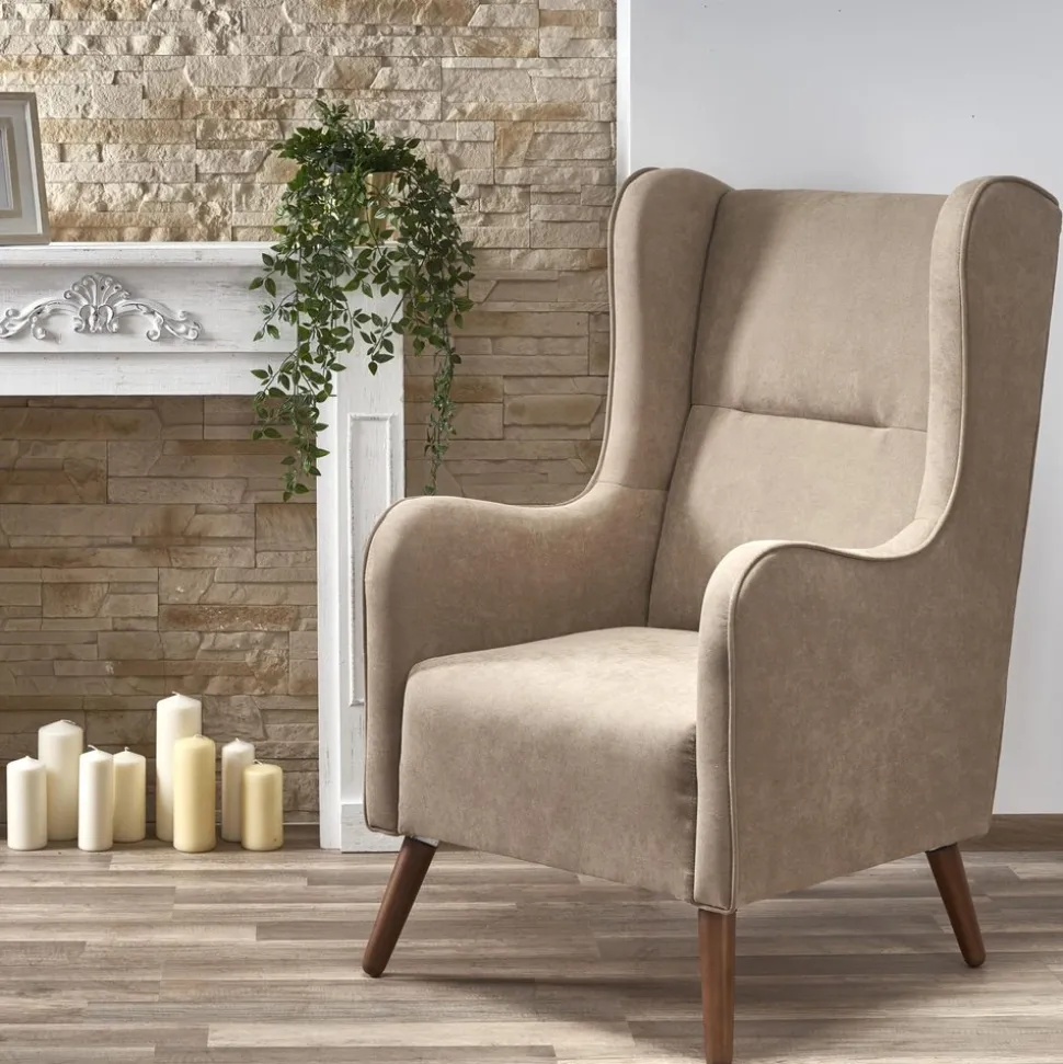 Linsey öronlappsfåtölj - Beige (tyg)