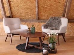 London Fåtölj - Sand/valnöt + Fläckborttagare för möbler