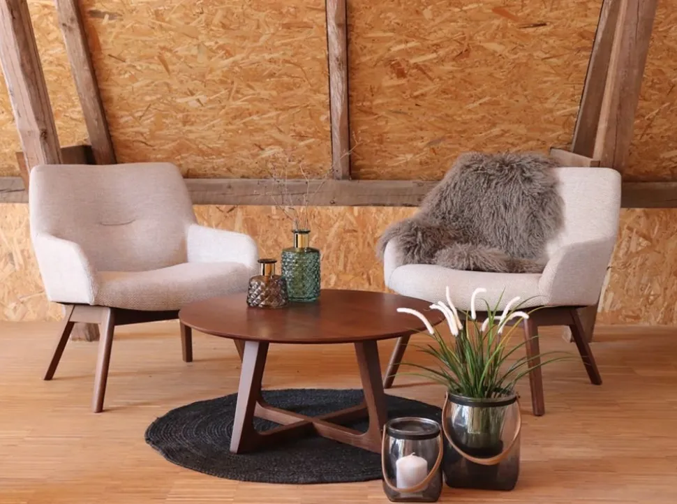 London Fåtölj - Sand/valnöt + Fläckborttagare för möbler