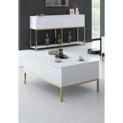 Lord soffbord 90 x 60 cm - Vit/guld