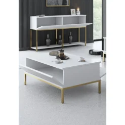 Lord soffbord 90 x 60 cm - Vit/guld