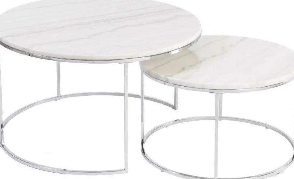 Lormont satsbord i marmor Ø80/60 cm - Ljus marmor/krom + Textilrengöring för möbler