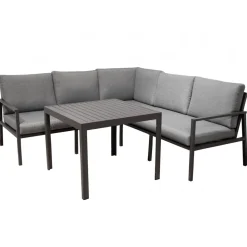 Loungegrupp i aluminium med grå dynor - Melo + Textilrengöring för möbler