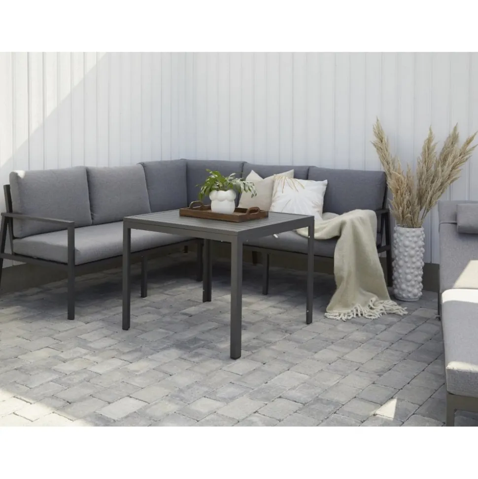 Loungegrupp i aluminium med grå dynor - Melo + Fläckborttagare för möbler