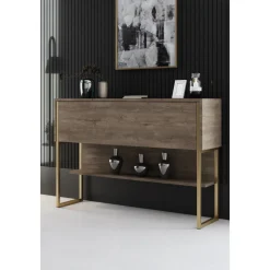 Lux avlastningsbord 120 x 30 cm - Valnöt/guld