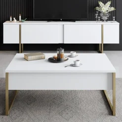 Lux soffbord 90 x 60 cm - Vit/guld