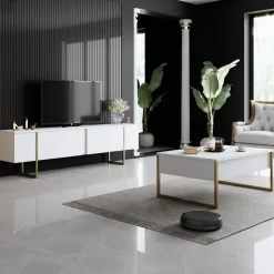 Lux soffbord 90 x 60 cm - Vit/guld