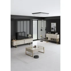 Lux soffbord90 x 60 cm - Travertin/guld