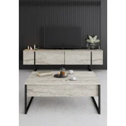 Lux soffbord90 x 60 cm - Travertin/svart
