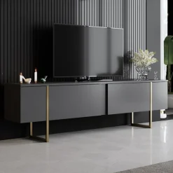 Lux TV-bänk - Antracit/guld