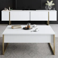 Lux TV-bänk - Vit/guld