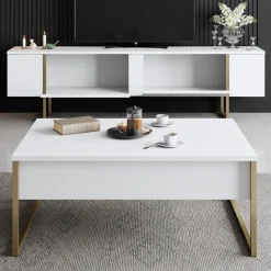 Lux TV-bänk - Vit/guld