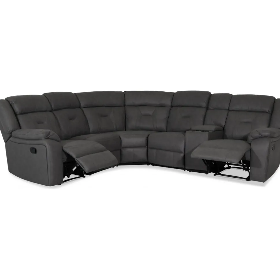 Manhattan hörnsoffa - recliner och drickahållare - Grå PU