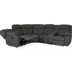 Manhattan hörnsoffa - recliner och drickahållare - Grå PU