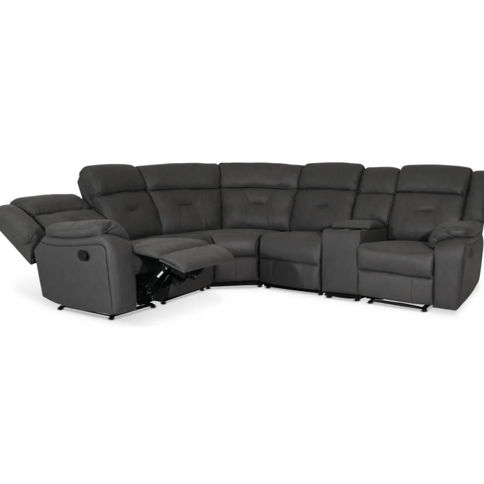 Manhattan hörnsoffa - recliner och drickahållare - Grå PU