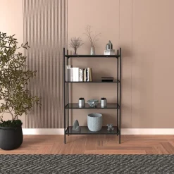 Marta bokhylla - Svart/rökglas