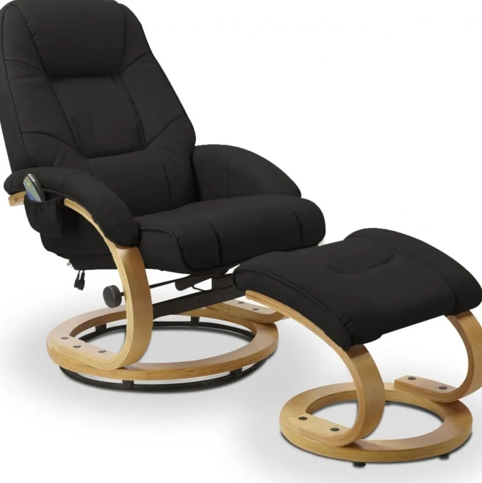 Massagefåtölj med fotpall i svart pu - Lanzer