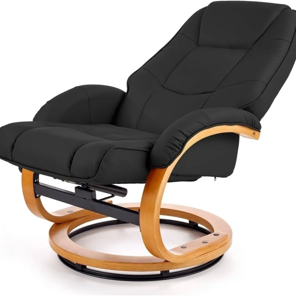 Massagefåtölj med fotpall i svart pu - Lanzer