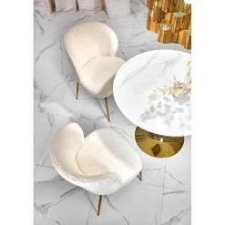 Matbord 90 cm diameter marmorerat glas/guld