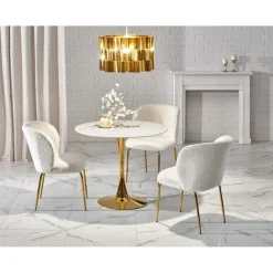 Matbord 90 cm diameter marmorerat glas/guld