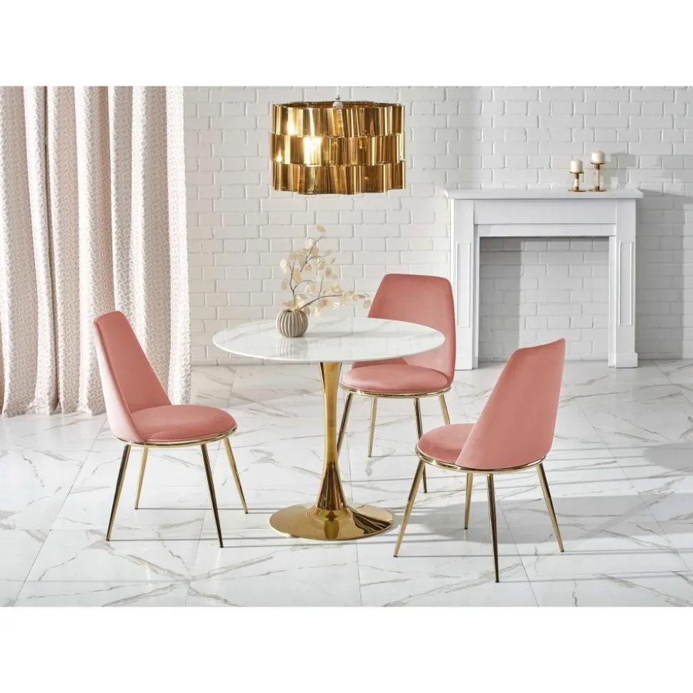 Matbord 90 cm diameter marmorerat glas/guld + Möbeltassar