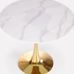 Matbord 90 cm diameter marmorerat glas/guld + Möbeltassar