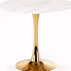 Matbord 90 cm diameter marmorerat glas/guld + Textilrengöring för möbler
