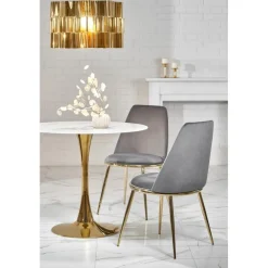 Matbord 90 cm diameter marmorerat glas/guld + Textilrengöring för möbler