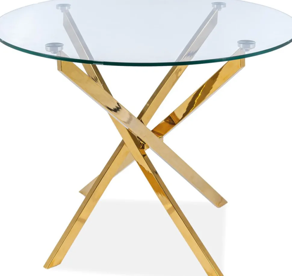 Matbord med glasskiva Ø90 cm guldiga bordsben + Möbeltassar