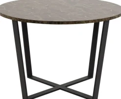 Matbord runt Ø110 cm brun marmorfaner med svarta ben