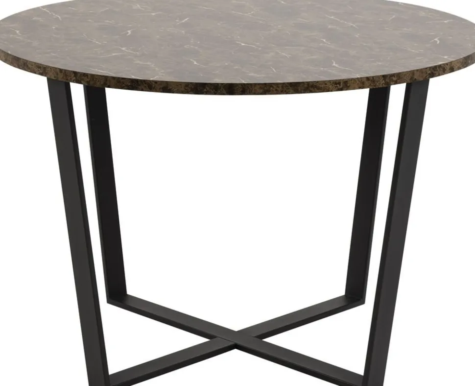 Matbord runt Ø110 cm brun marmorfaner med svarta ben