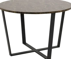 Matbord runt Ø110 cm brun marmorfaner med svarta ben