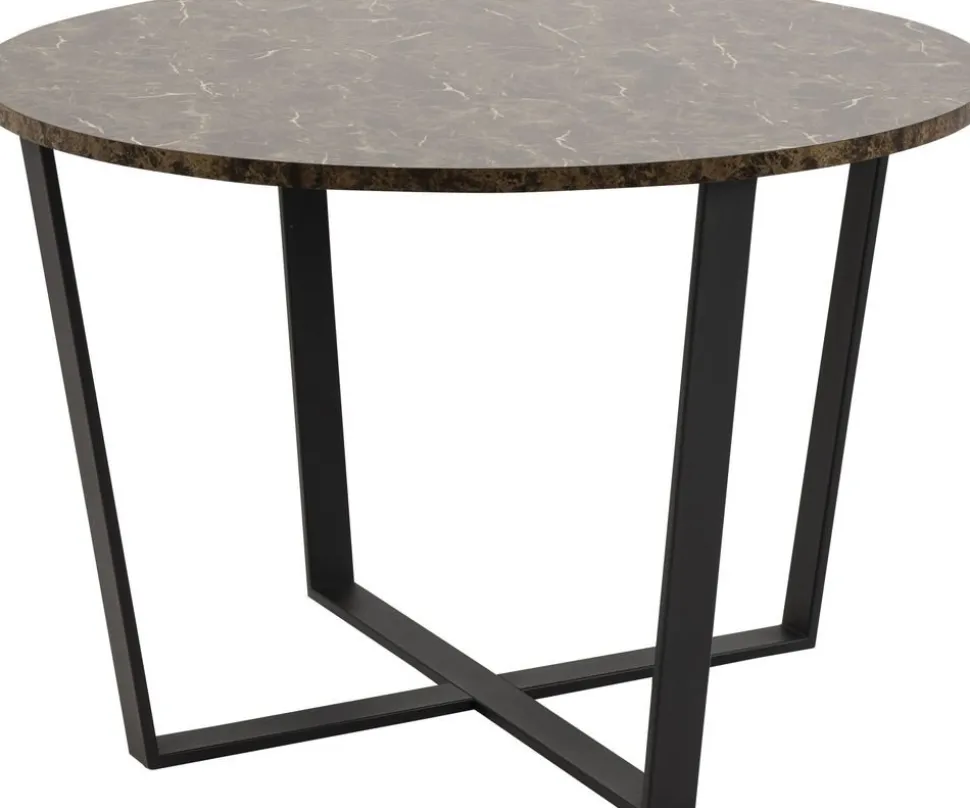 Matbord runt Ø110 cm brun marmorfaner med svarta ben