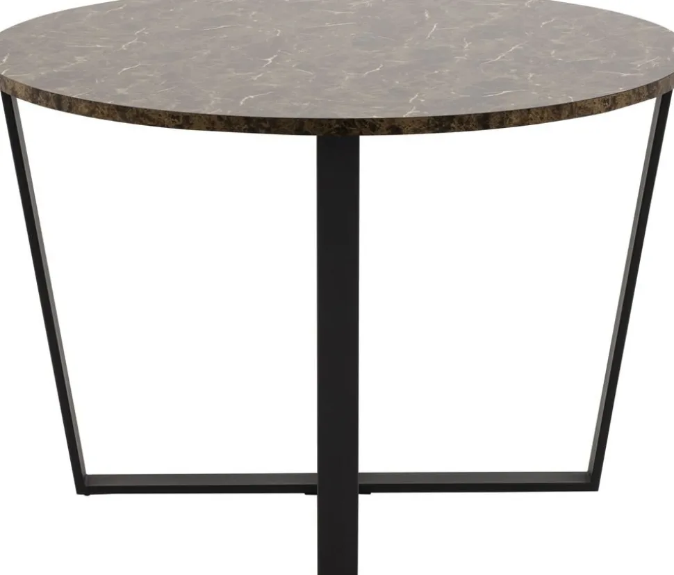 Matbord runt Ø110 cm brun marmorfaner med svarta ben