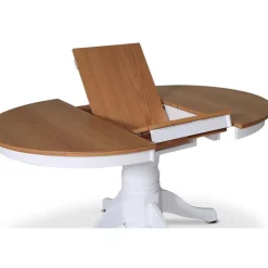 Matbord runt förlängningsbart Ø106-141 cm - Vit / Oljad Ek + Möbeltassar