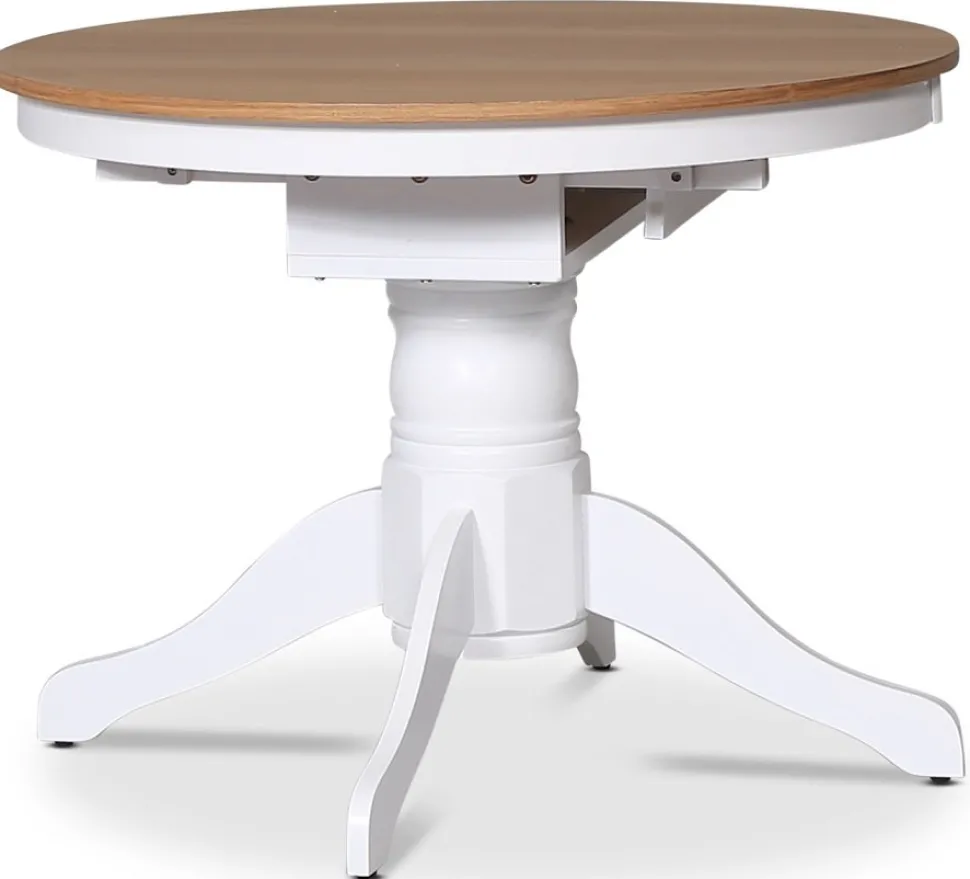 Matbord runt förlängningsbart Ø106-141 cm - Vit / Oljad Ek + Möbeltassar