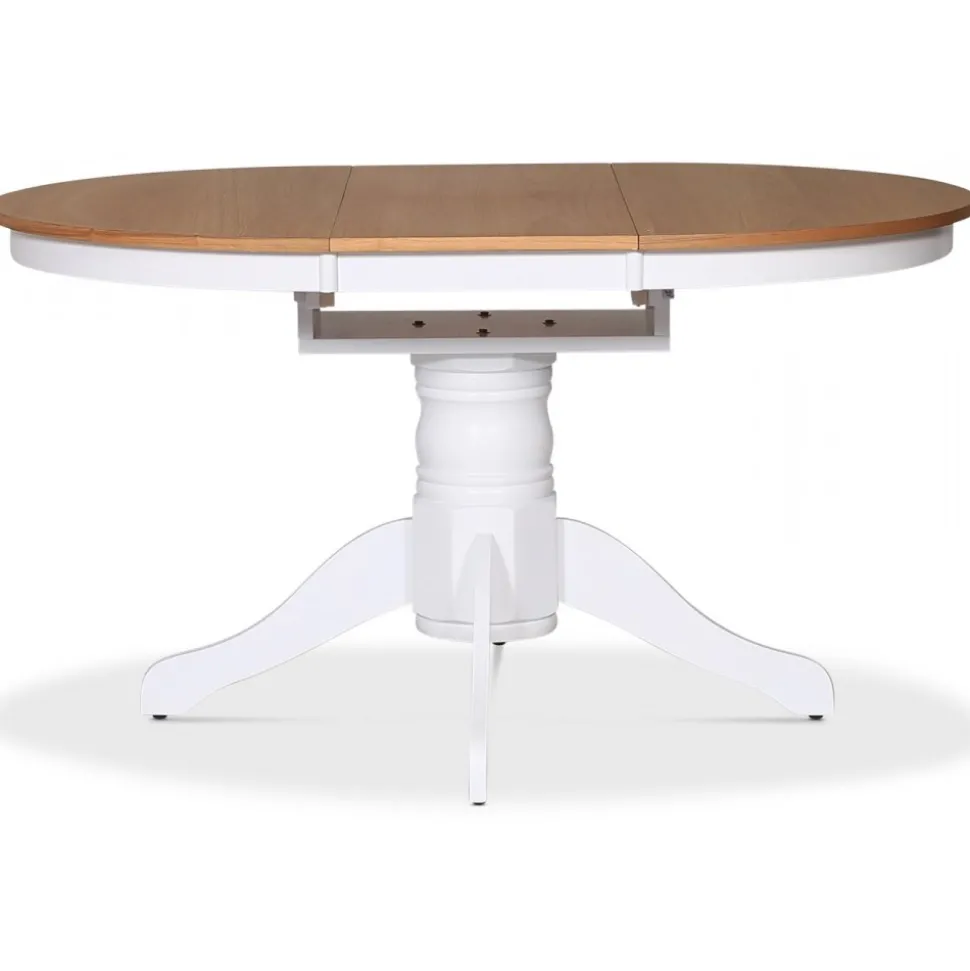 Matbord runt förlängningsbart Ø106-141 cm - Vit / Oljad Ek + Möbeltassar