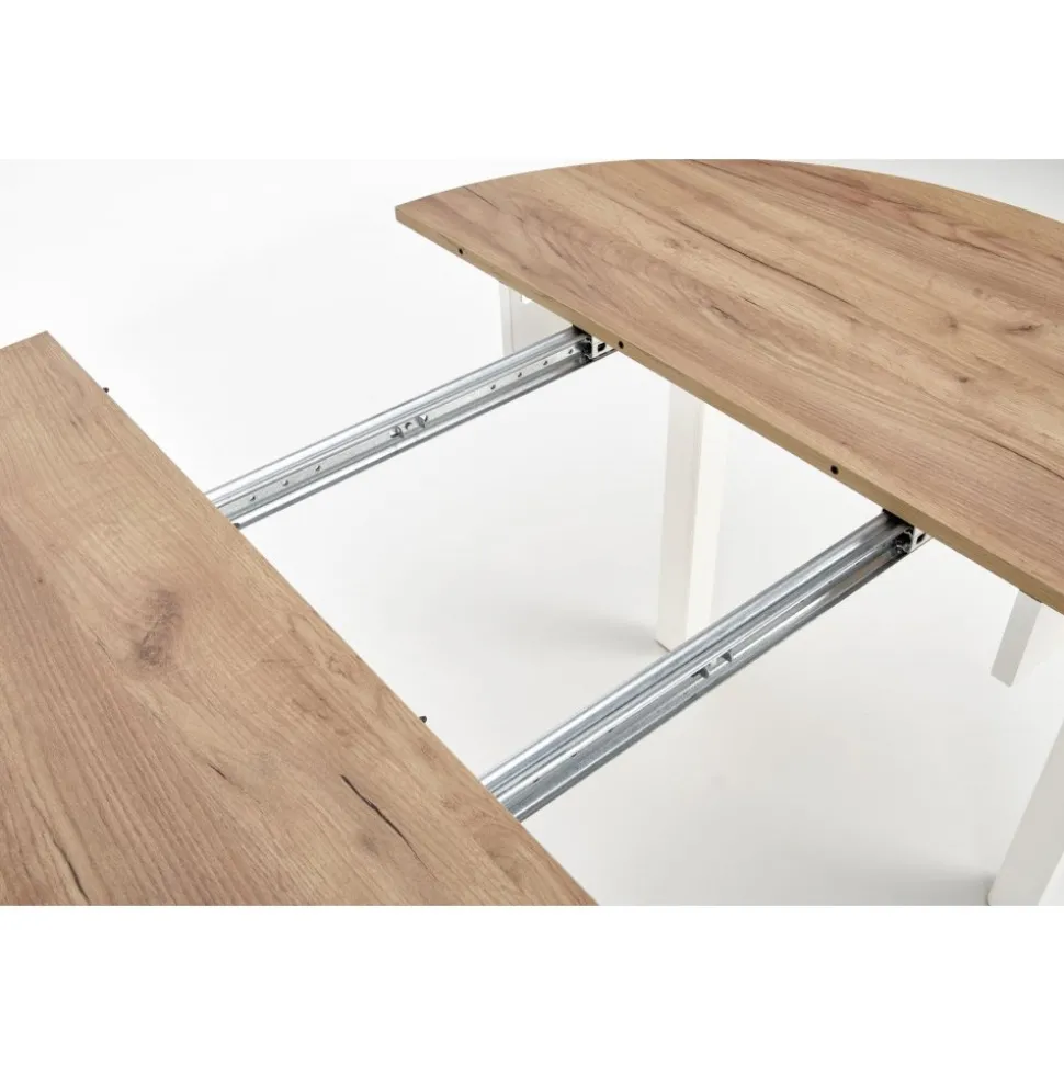 Matgrupp Berivan Ø102142 cm ek/vit med 4 st Industry stolar i borstat stål