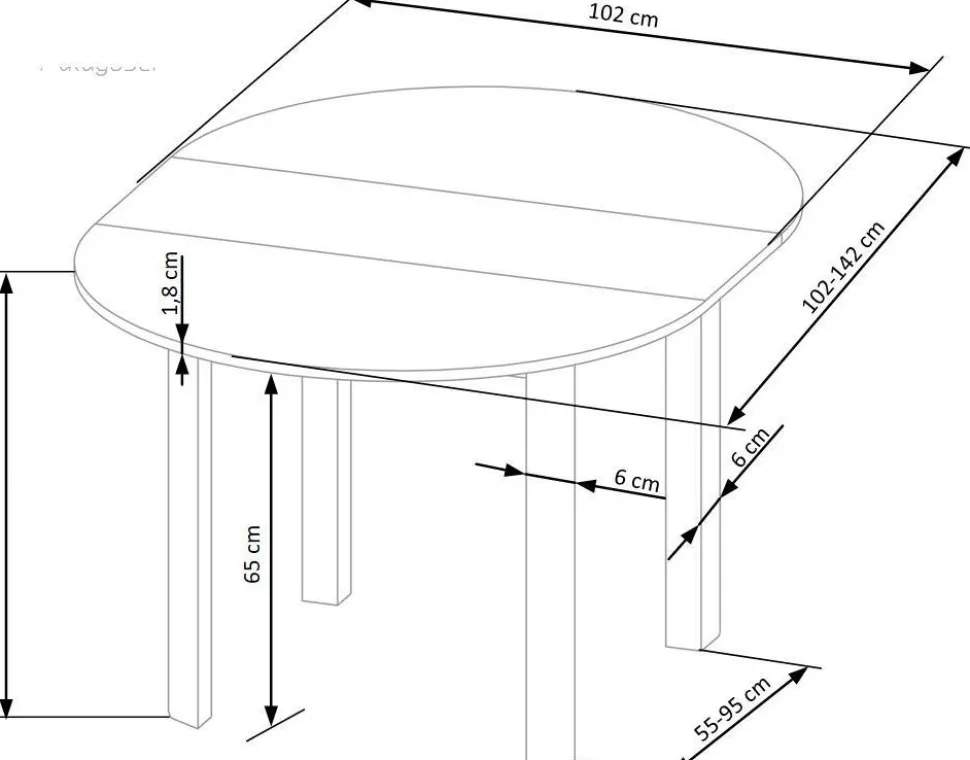 Matgrupp Berivan Ø102142 cm ek/vit med 4 st Industry stolar i borstat stål