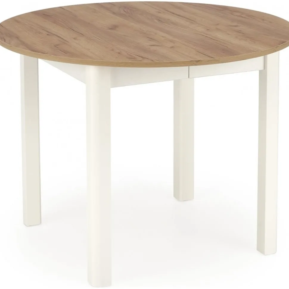 Matgrupp Berivan Ø102142 cm ek/vit med 4 st Industry stolar i borstat stål